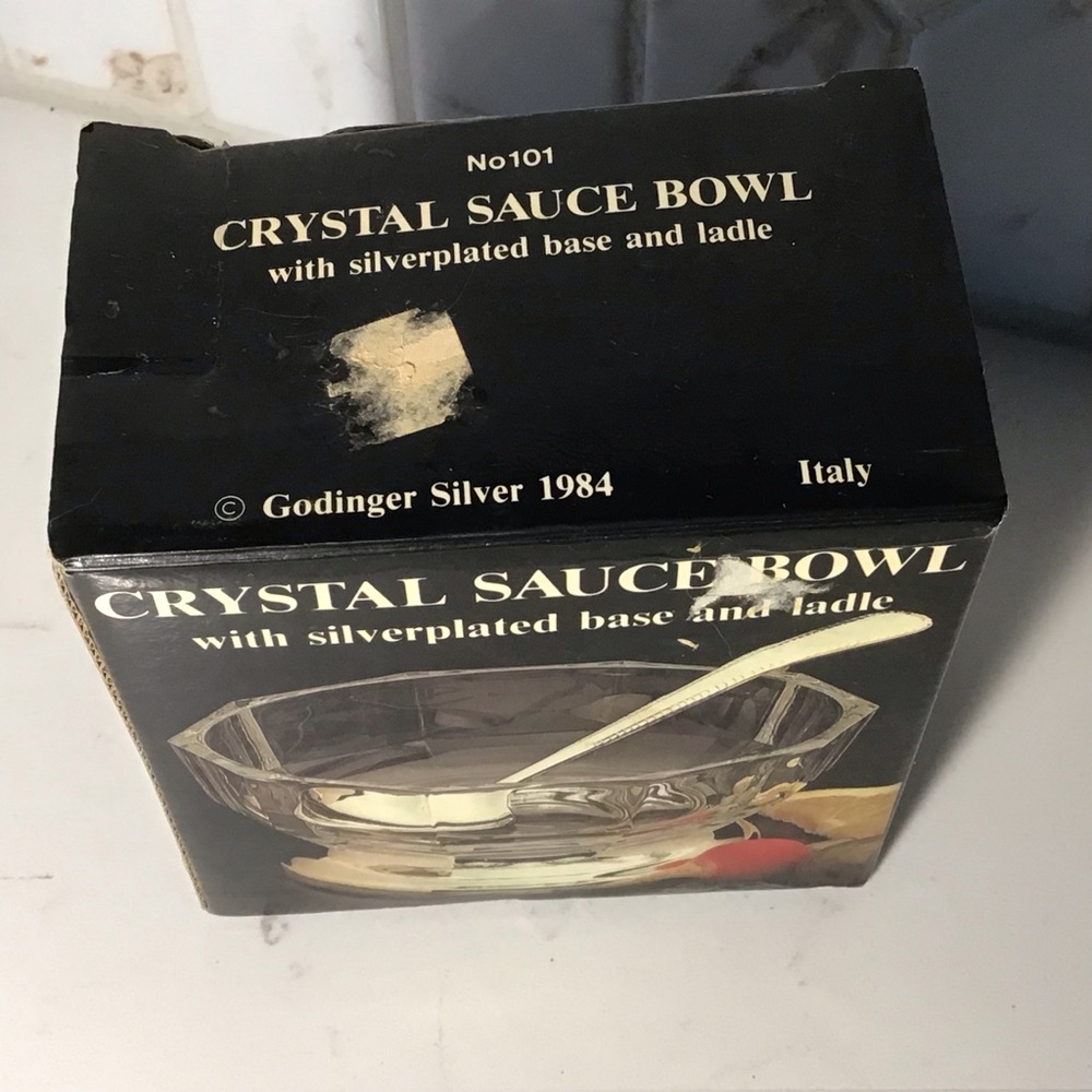 Vintage Godinger Crystal Sauce Bowl w/ Silver‑Plated Base & Ladle — Italy 1984 - Picture 6 of 8